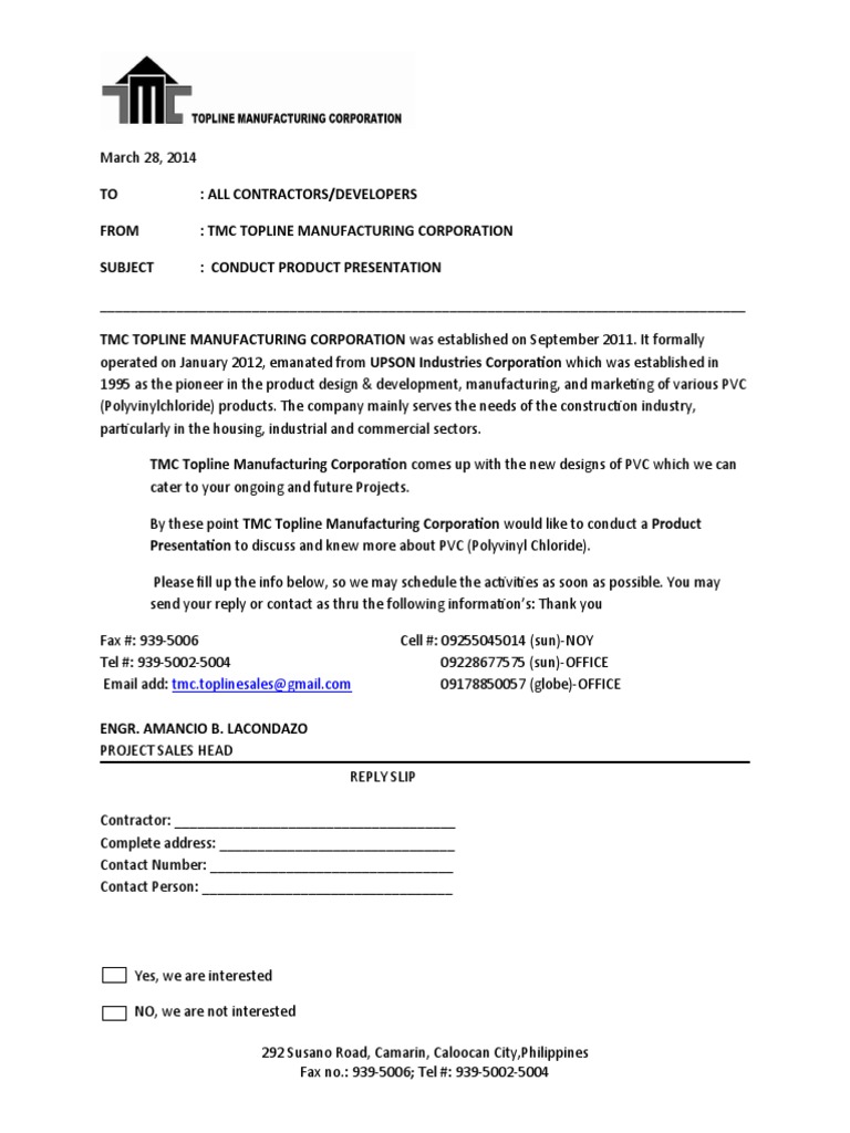 Letter of Product Presentation | PDF | Business