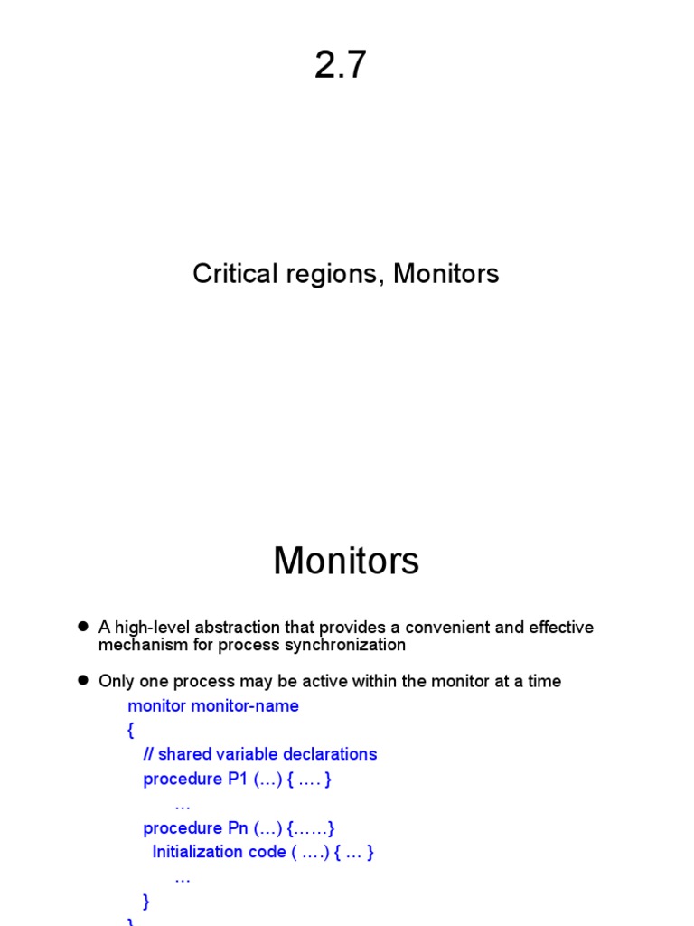 2.7 Critical Regions, Monitors PDF Operating System Technology