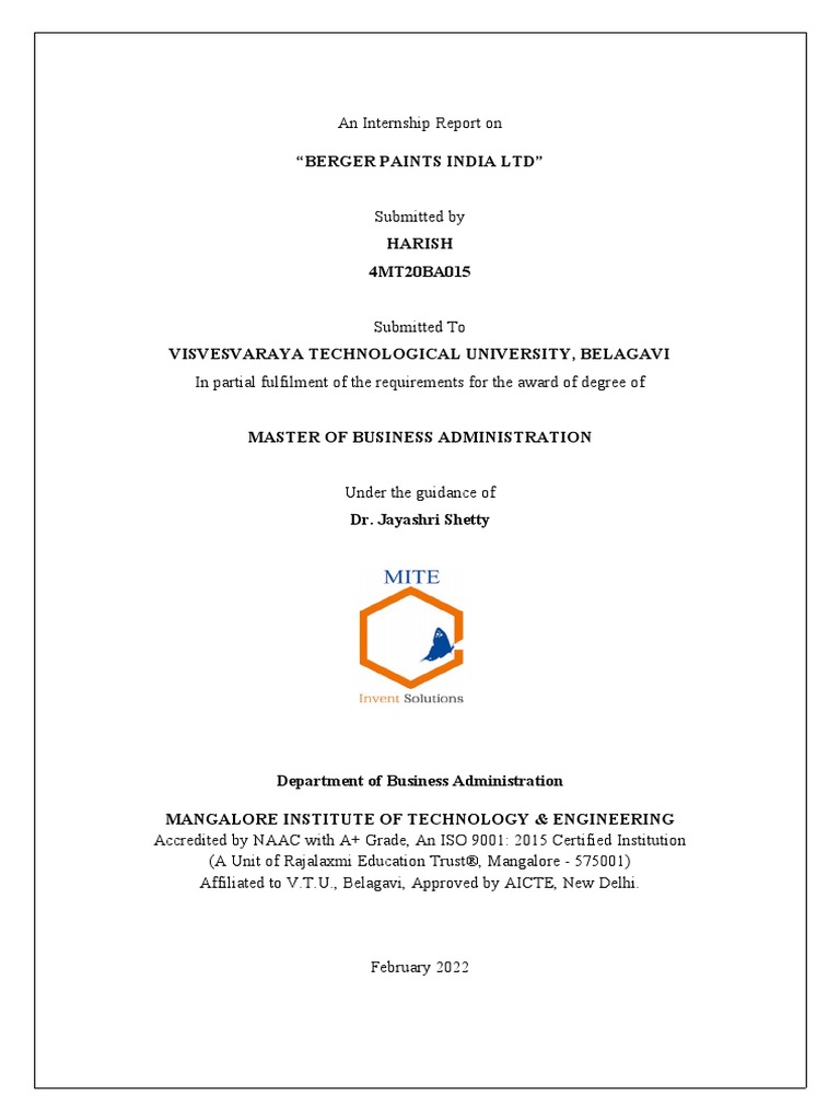 Berger Paints India LTD PDF Inventory Paint