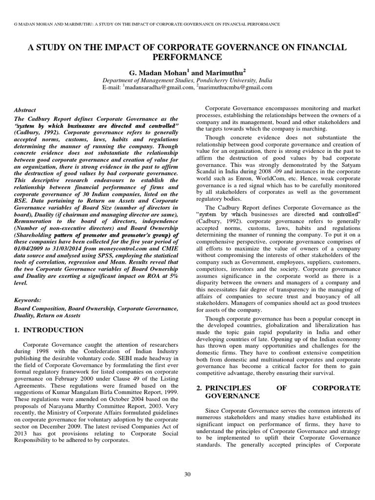 Corporate Governance's Impact on Financial Performance | PDF ...