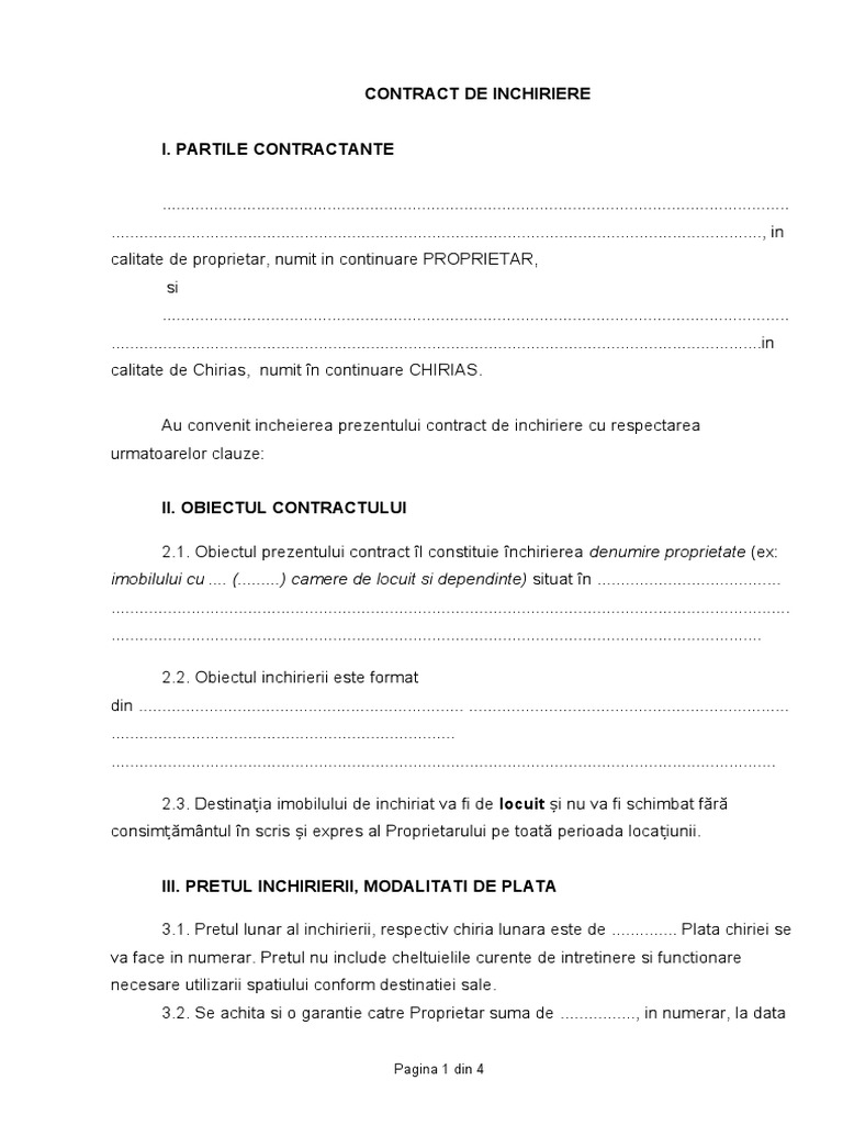 Contract de Inchiriere Apartament Model | PDF