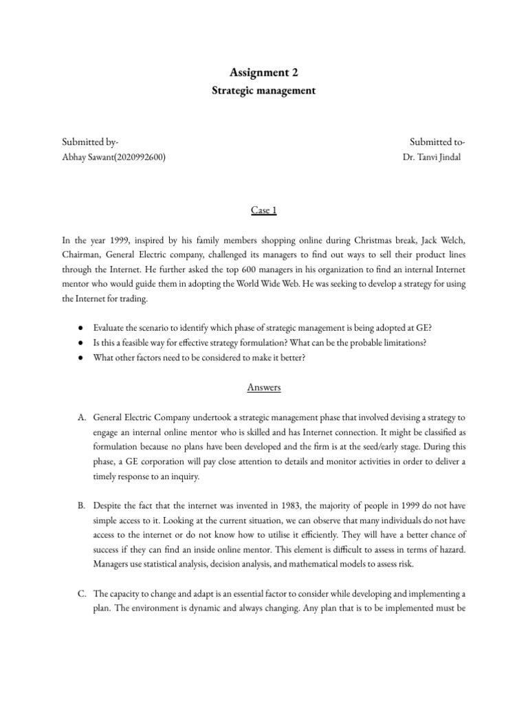 Submitted By-Submitted To-: Assignment 2 | PDF | Strategic Management ...