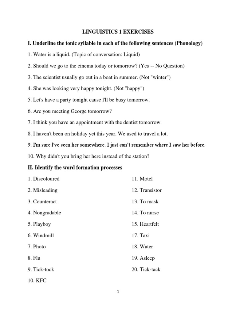Linguistics Exercises: Phonology & Morphology | PDF | Word | Morphology ...