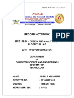 Record Notebook BCS17L04: - Design and Analysis of Algorithm Lab 2018 - 19 (Even Semester)