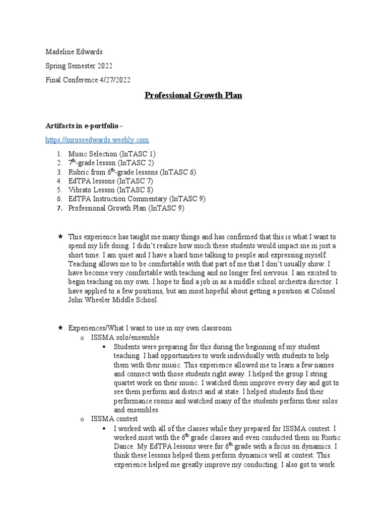 Professional Growth Plan Essay PDF Educational Assessment Teachers