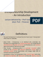 Entrepreneurship Development - An Introduction: Lecture Delivered by - Prof. Kumar Arijit (Asst. Prof. - Finance)