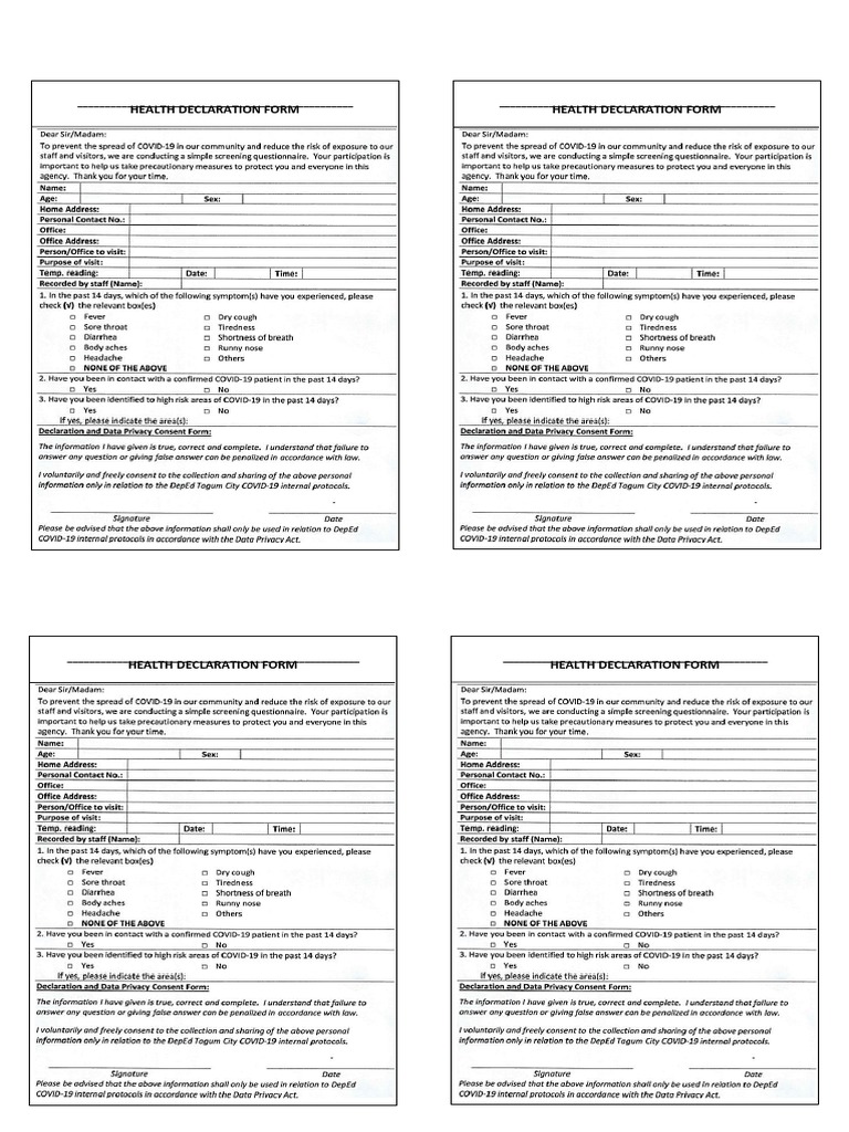 Health Declaration Form Health Declaration Form | PDF | Finance & Money ...