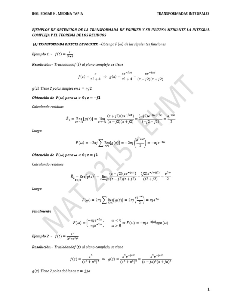 Mat 2315 - 2-2e Transformadas Integrales | PDF | Transformada de ...