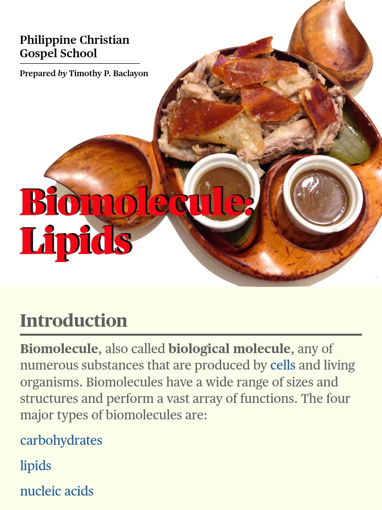 Biomolecule Lipids Philippine Christian Gospel School PDF Lipid
