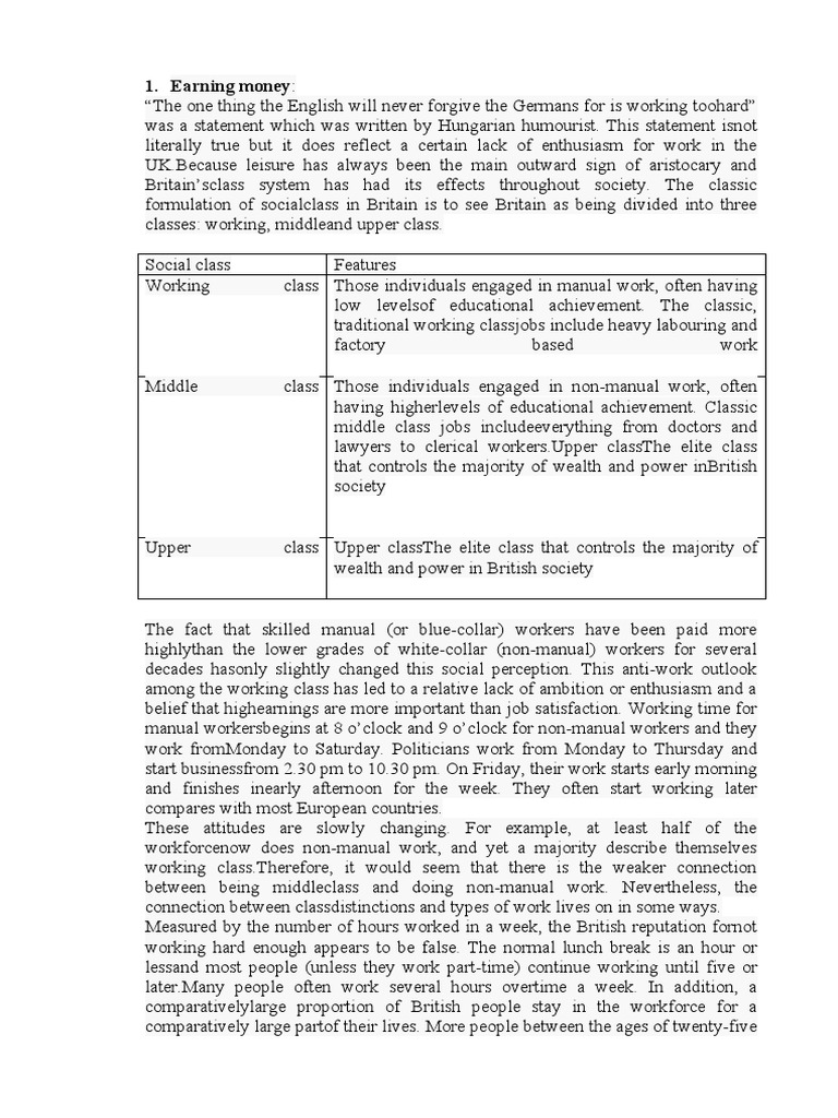 Understanding British Social Classes and Work | PDF | Employment ...