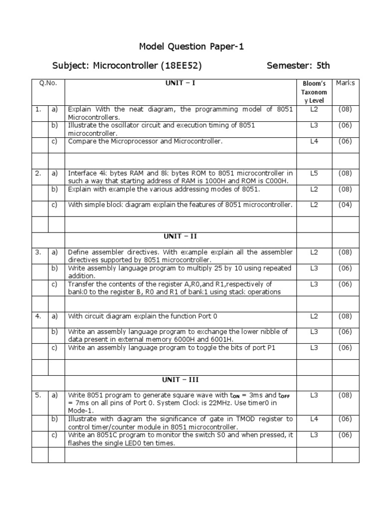 Microcontroller Model Question Papers | PDF | Computing | Computer ...