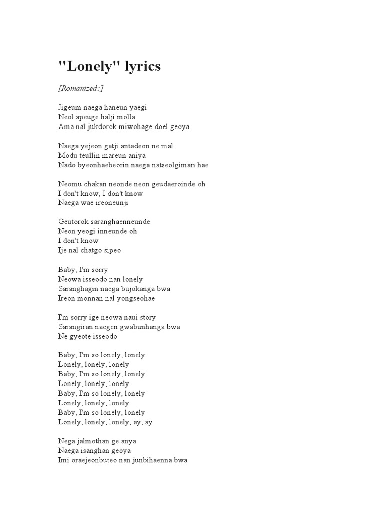 Lonely Lyrics Romanized Pdf