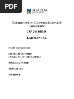 D C S & E CSP 249 Dbms Lab Manual: Epartment of Omputer Cience Ngineering