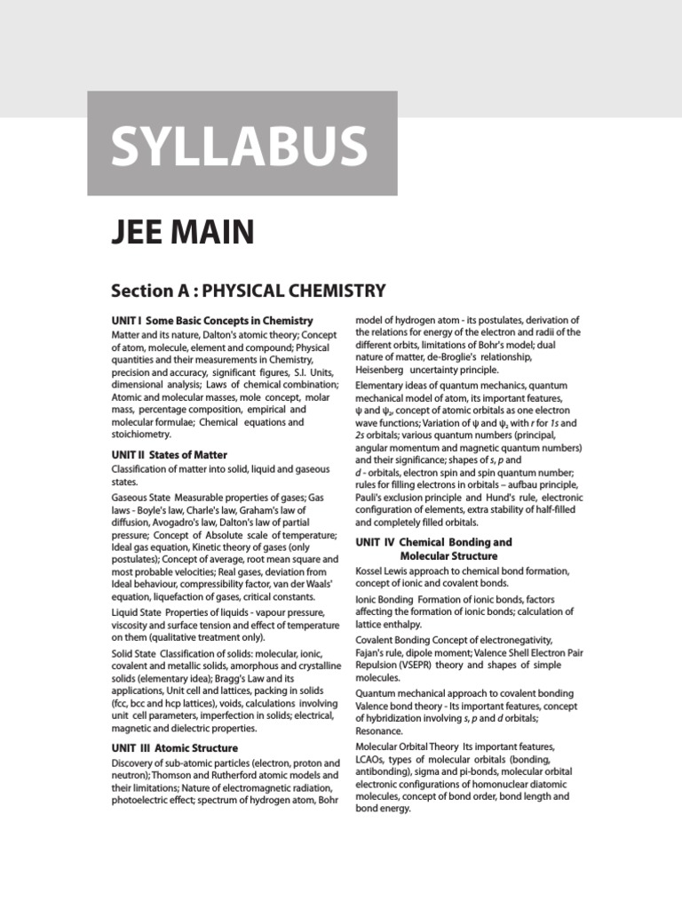 JEE Main Physical Chemistry Syllabus | PDF | Chemical Bond | Chemical ...