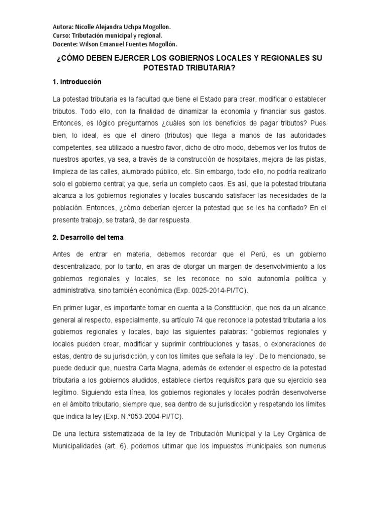Ejercicio de la Potestad Tributaria Local | PDF | Impuestos | Gobierno