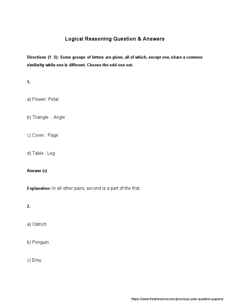 Logical Reasoning Question & Answers A) Flower Petal PDF