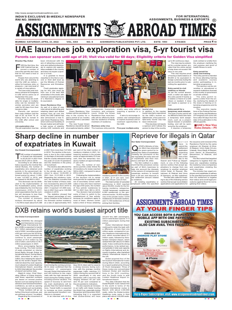 UAE Launches Job Exploration Visa, 5Yr Tourist Visa Sharp Decline in