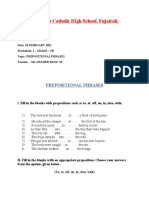 Prepositional Phrases - 5B - Work Sheet