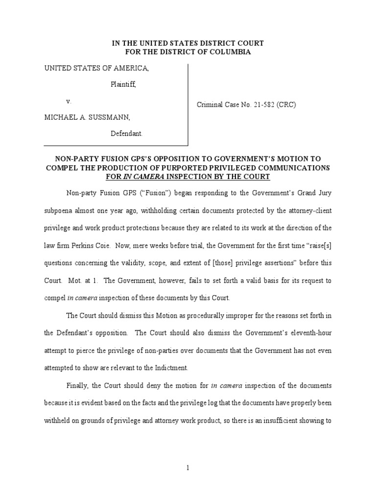 Fusion GPS Opposition To Government's Motion To Compel April 26
