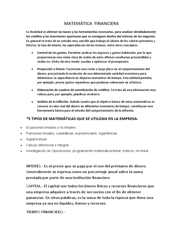Fundamentos de Matemática Financiera | PDF | Interés | Inflación