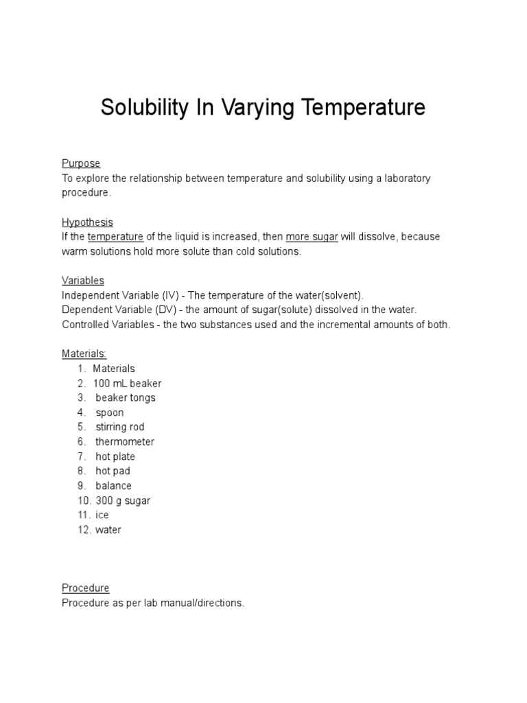 Solubility Lab Report Template PDF