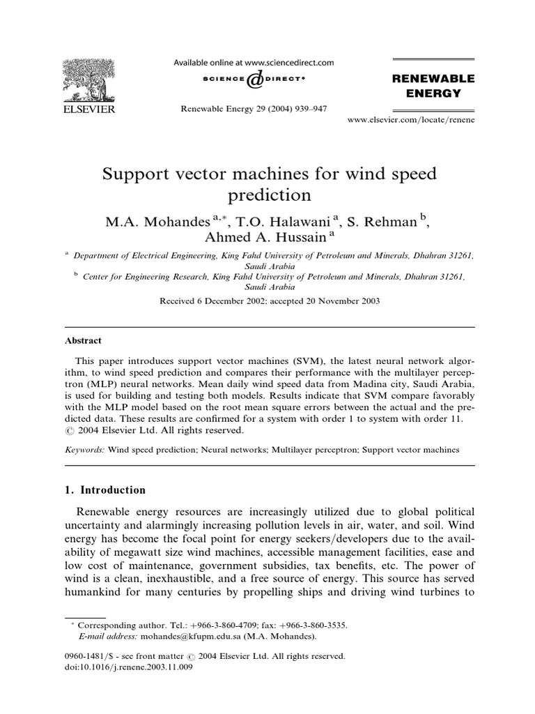 Support Vector Machines For Wind Speed Prediction | PDF | Intelligence ...