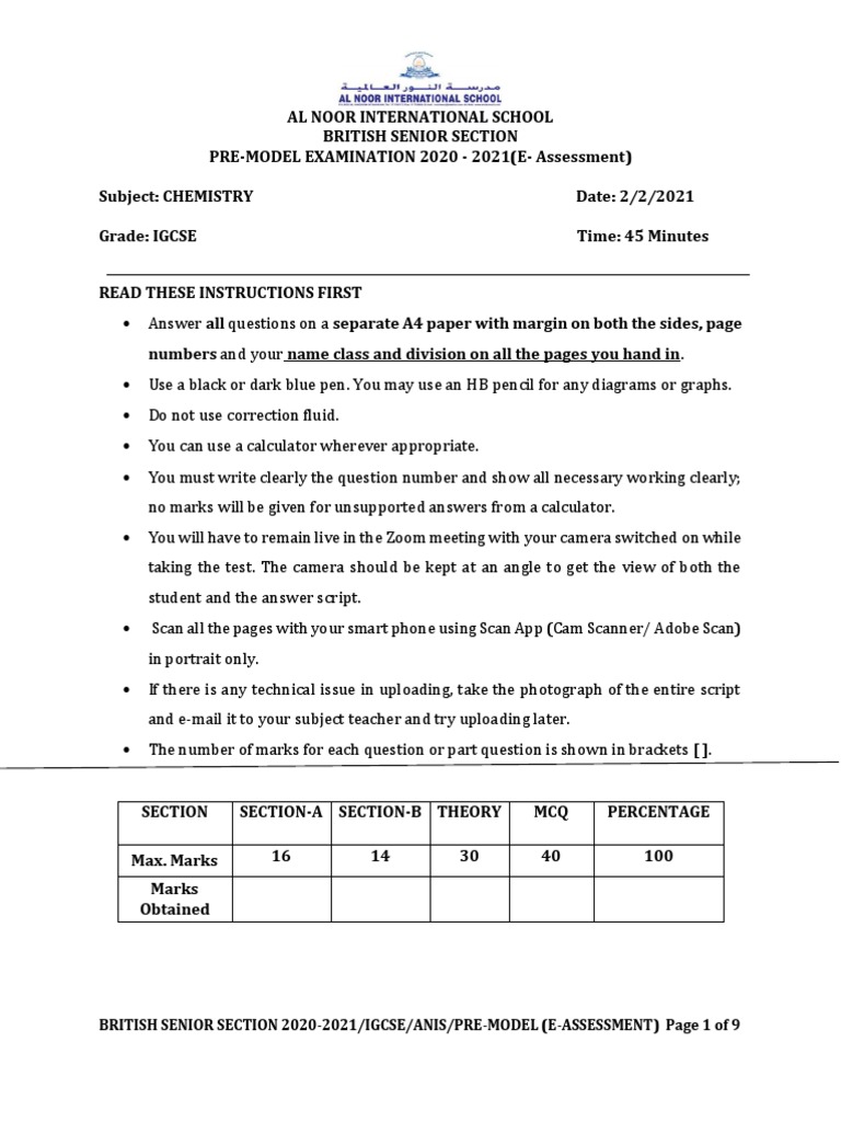 Pre Model Theory Paper PDF Iron Chemical Reactions