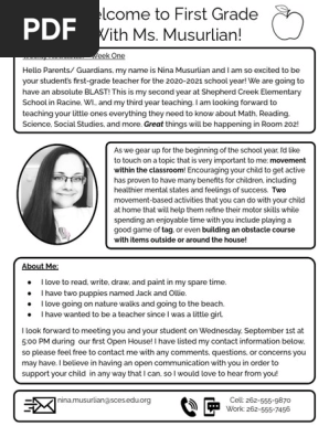 meet the teacher letter