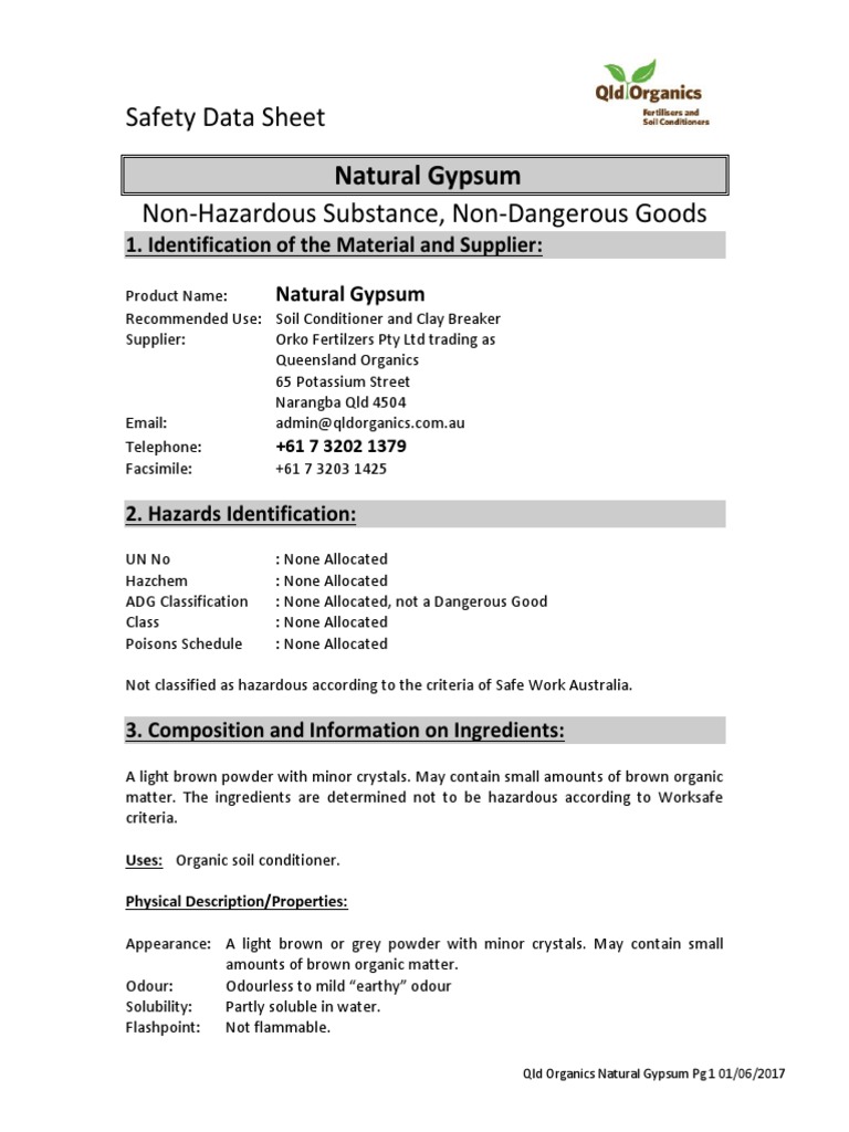 SDS Natural Gypsum PDF Fires Chemistry