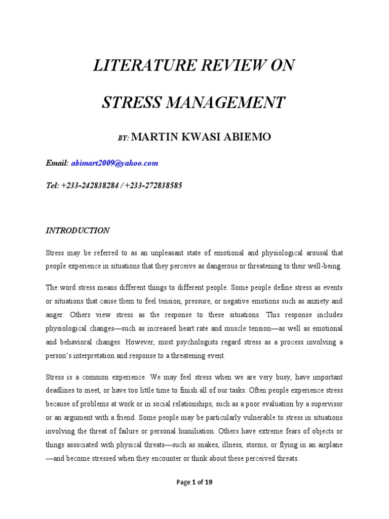 literature review for stress management