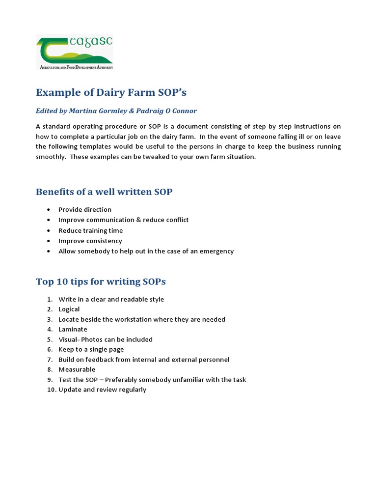 Example of Dairy Farm SOP's | PDF | Dairy | Calf