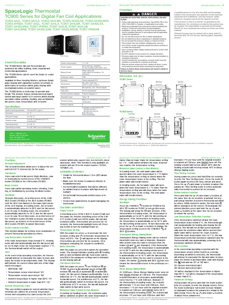 TC900 Series Digital Fan Coil Thermostat Installation Sheet | PDF ...