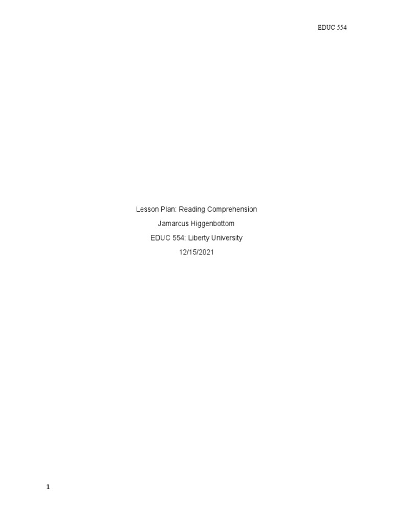 1st Grade Reading Comprehension Plan | PDF | Reading Comprehension ...