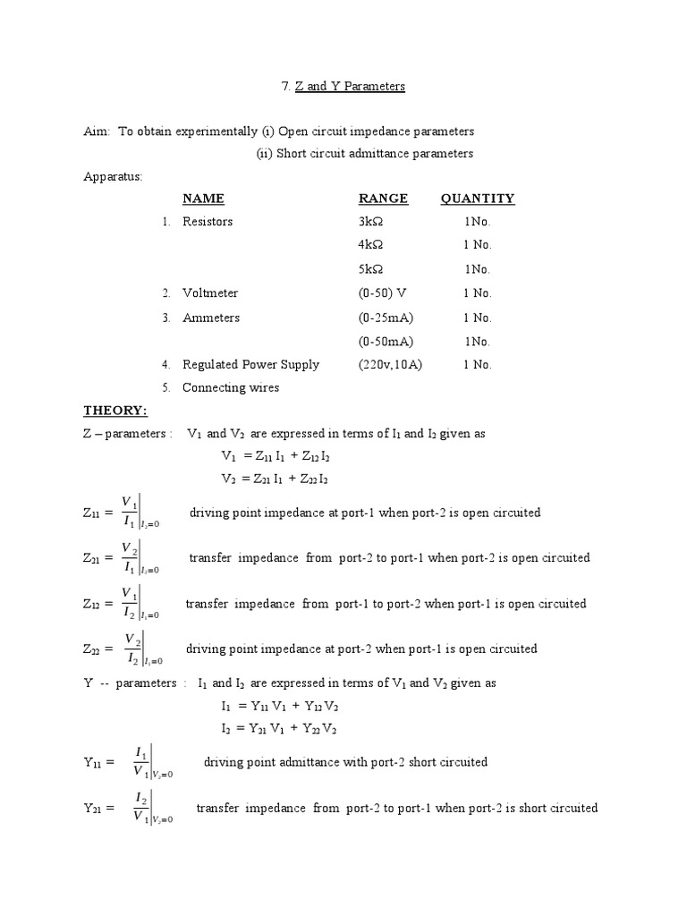 7.Z and Y Parameters PDF Metrology Electronics