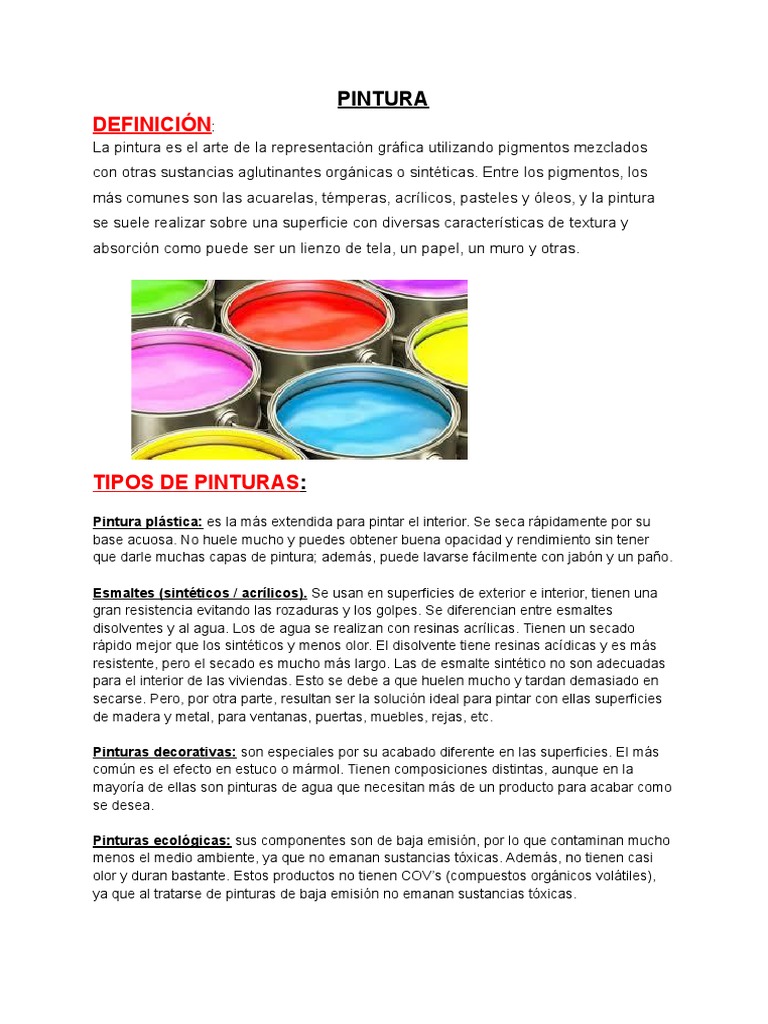 Guía Completa de Tipos de Pintura | PDF | Pintar | Pinturas