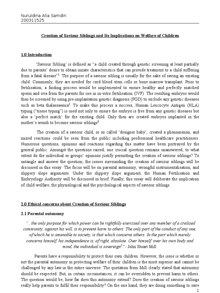 Ethical Implications of Saviour Siblings | PDF | Assisted Reproductive ...