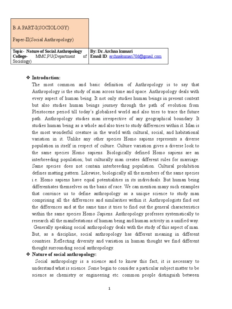 Nature of Social Anthropology Explained | PDF | Science | Anthropology