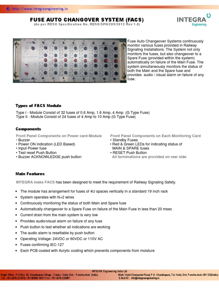 Fuse auto changover system facs as per rdso specification no rdso