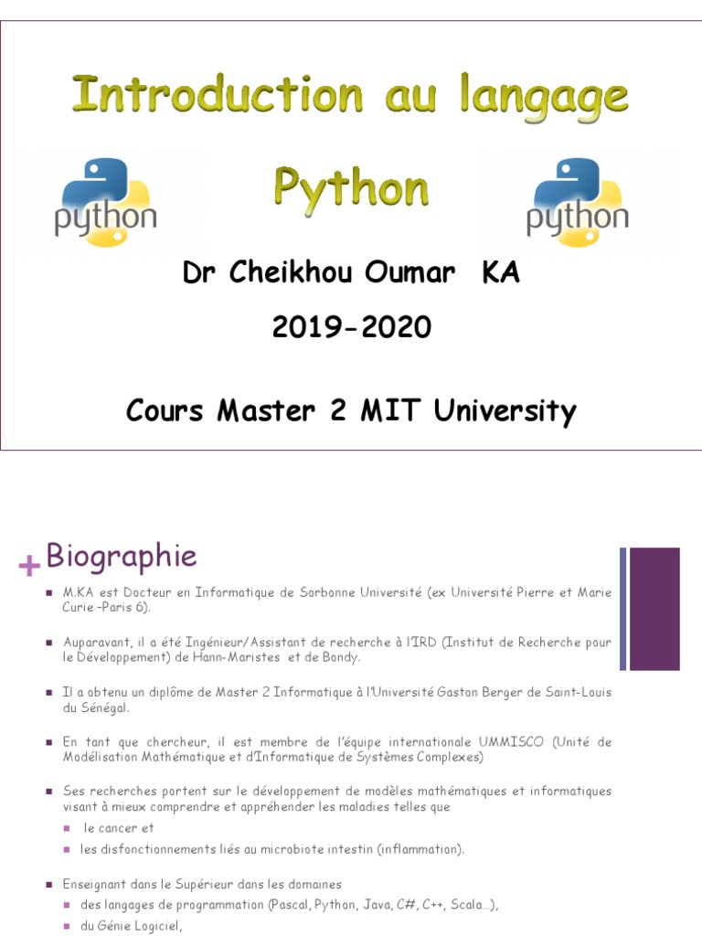Cours Python MIT Pro - Partie 1 | PDF | Python (Langage de programmation) |  Langage de programmation