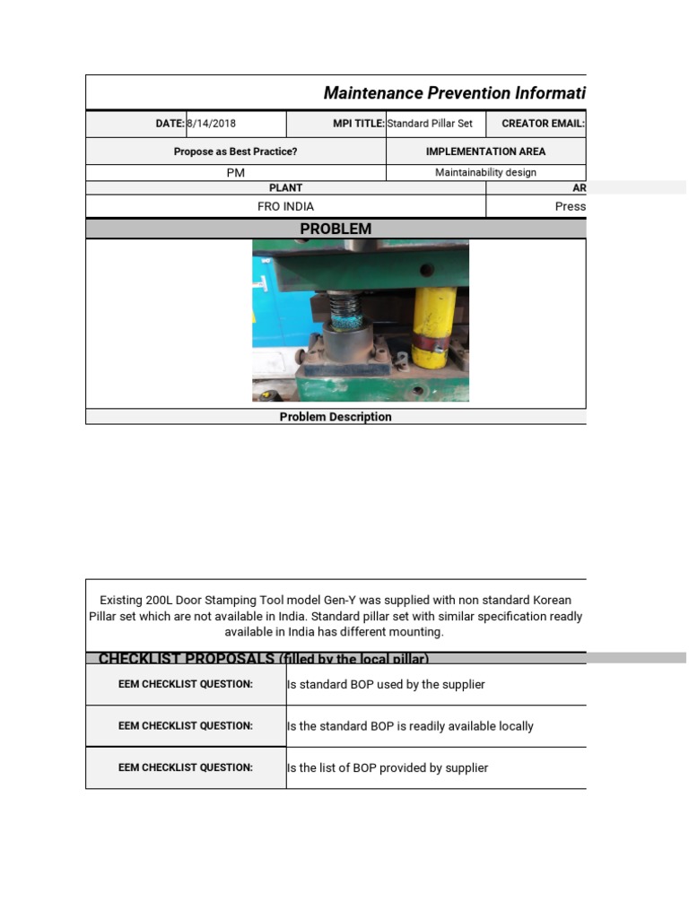 Maintenance Prevention Information (MPI) : Problem | PDF | Business ...