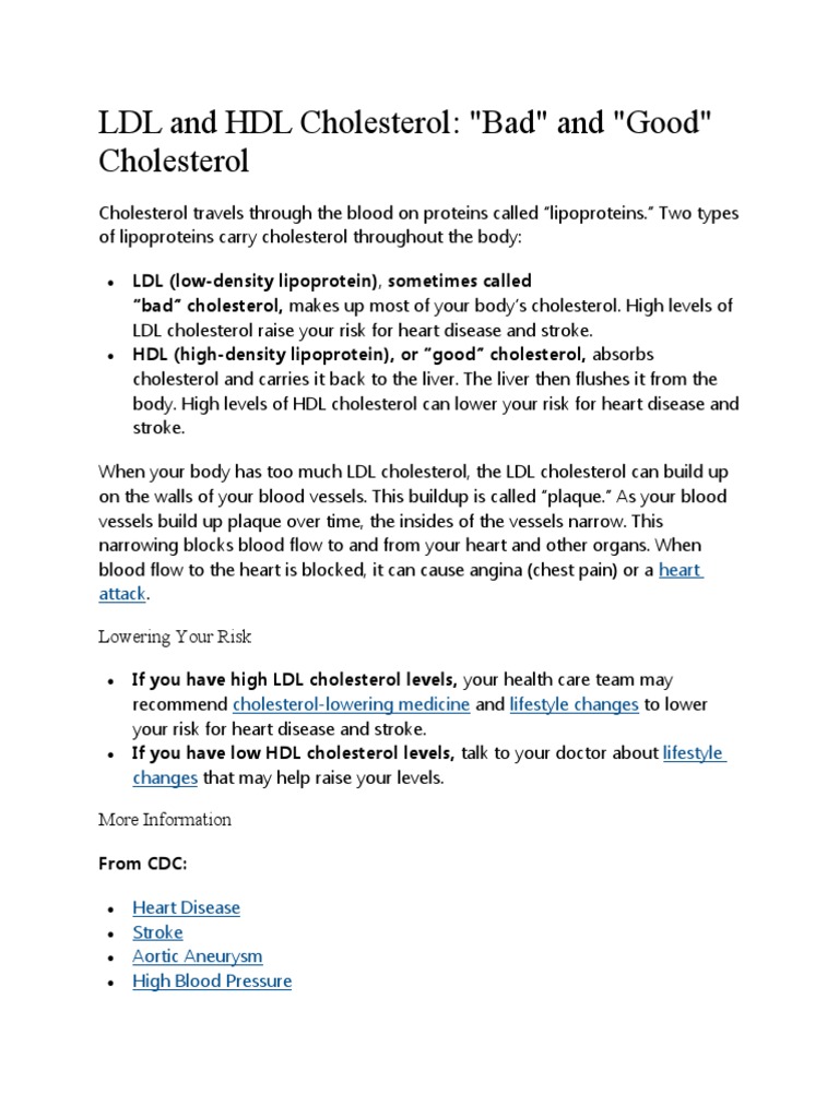 LDL and HDL Cholesterol: "Bad" and "Good" Cholesterol: Lowering Your ...