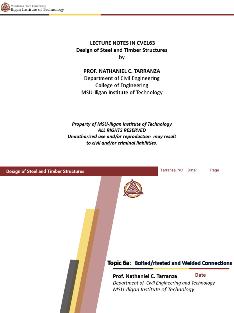 Topic 6a BoltedRiveted and Welded Connections Download Free PDF Construction Welding