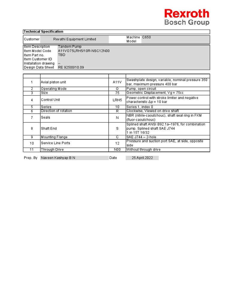 REXROTH Data - Sheet | PDF | Pump | Rotation Around A Fixed Axis