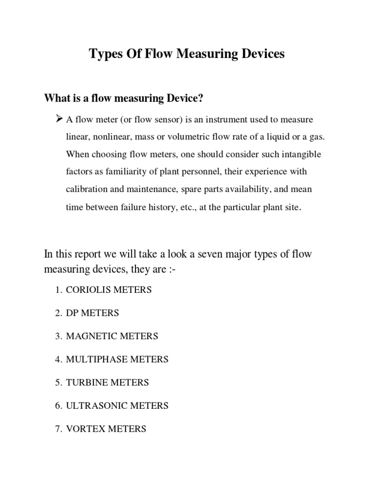 Types of Flow Measuring Devices PDF Flow Measurement Turbine
