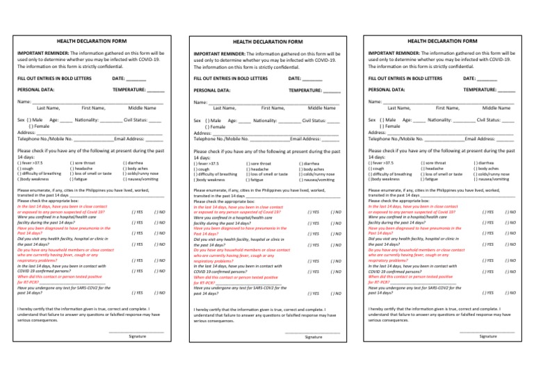 FFFFFFF: Health Declaration Form Health Declaration Form Health ...