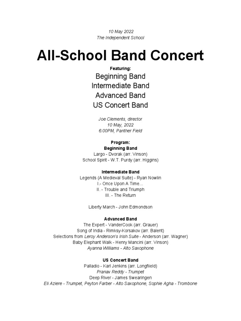 School Band Concert Highlights | PDF | Language Arts & Discipline