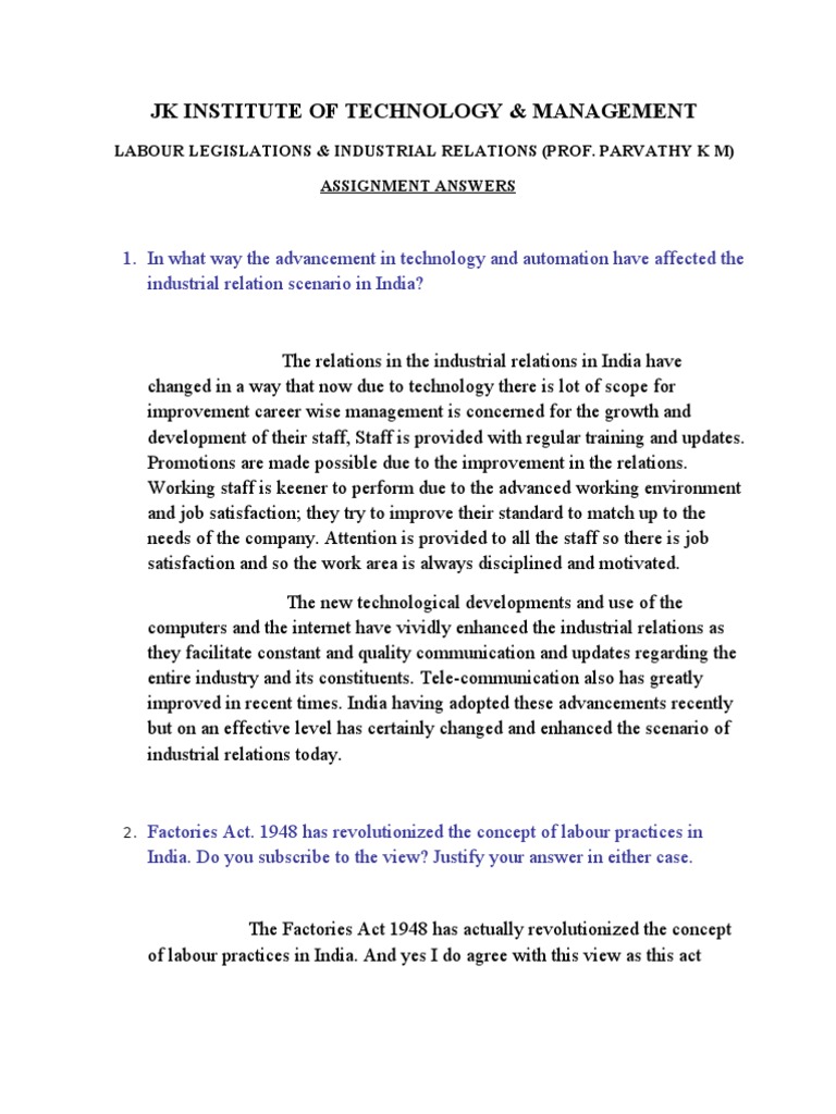 Impact of Technology on Industrial Relations | PDF | Lockout (Industry ...