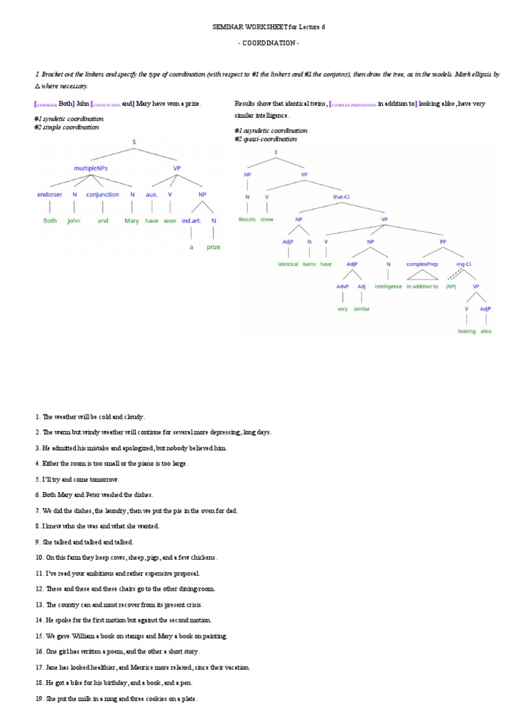 Coordination Types and Sentence Exercises | PDF | Language Arts ...