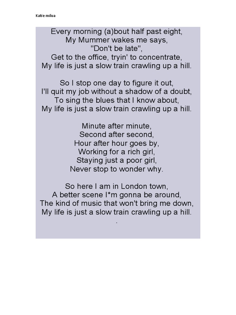 Crawling Up A Hill Lyrics PDF