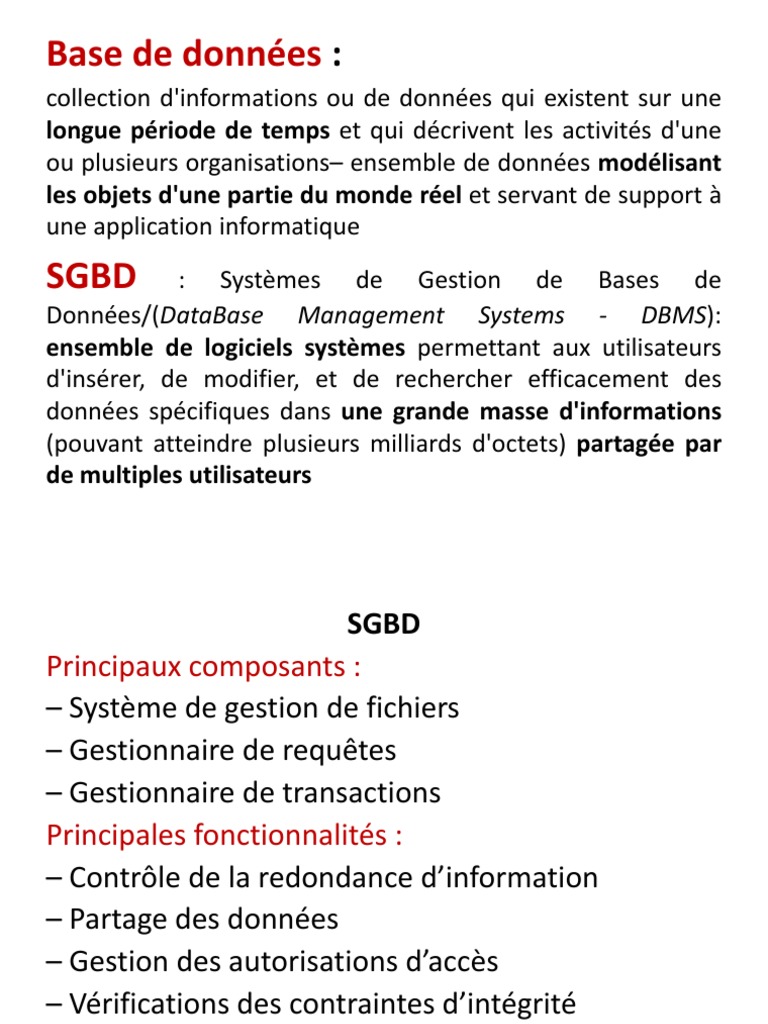 Introduction aux Bases de Données et SGBD | PDF | SQL | Modèle relationnel